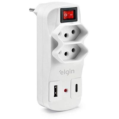 Filtro de Linha 2 Tomadas USB Tipo A-C 10A Proteção Surtos Elgin