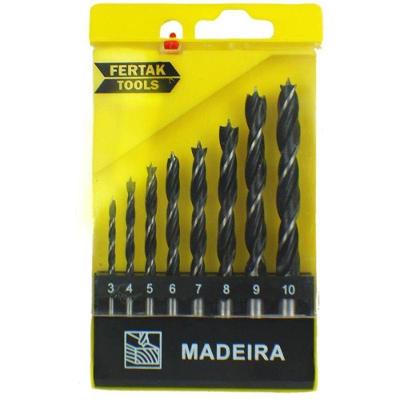 Jogo de Brocas para Madeira 8 Peças 3 a 10mm Aço Fertak Tools