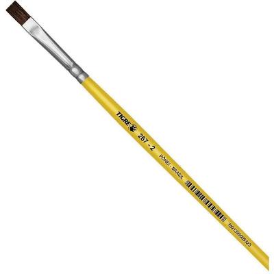 Pincel Escolar Chato 267 No 02 Pelo de Pônei Cabo Plástico Amarelo Tigre
