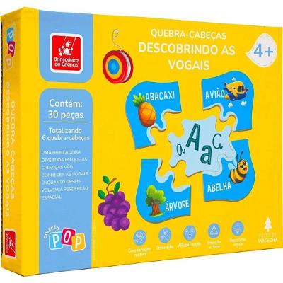 Quebra-Cabeça Madeira Descobrindo as Vogais 30 Peças Educativo