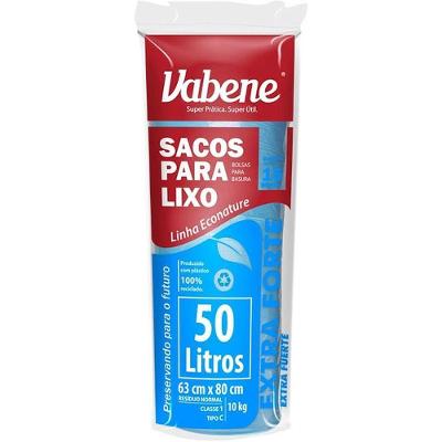 Saco para Lixo 50L Azul 63x80cm 40 Micras Rolo 15 Unidades Vabene