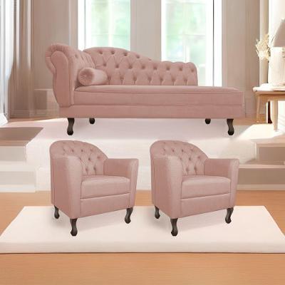 Kit Diva Recamier Diana 130Cm Lado Direito E 02 Poltronas Julia Suede - Doce Sonho Móveis Rosê