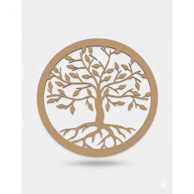 Quadro Decorativo Árvore da Vida Redondo 30cm MDF Vazado Amadeirado
