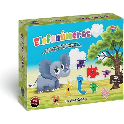 Quebra-cabeça Madeira Elefanúmeros 25 Peças Educativo Aquarela Brinquedos