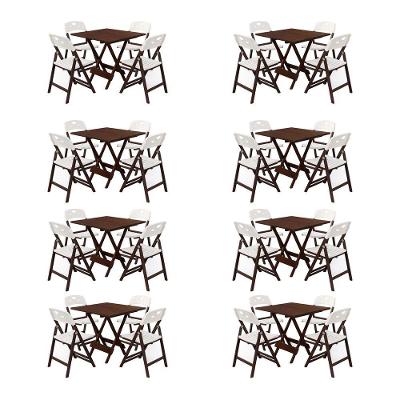 Kit 8 Mesas Dobráveis Elegance 4 Lugares 6 Ripas com Cadeiras Imbuia 70x70 Mega Madeira
