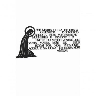 Placa Decorativa Oração Ave Maria MDF 50x20cm Preto Ave Maria