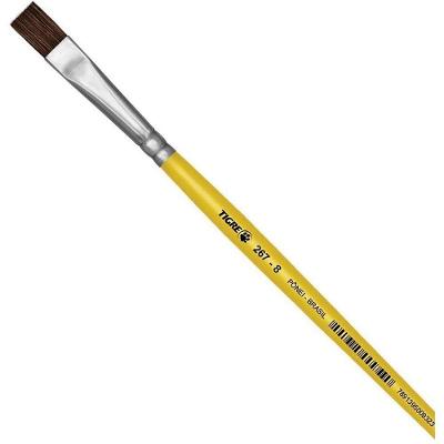 Pincel Escolar Chato 267 No 08 Pelo Pônei Cabo Plástico Amarelo Tigre