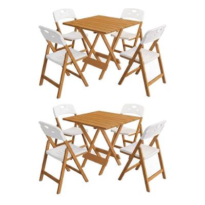 Kit 2 Mesas Dobráveis Elegance 4 Lugares Tampo MDF 8 Ripas Natural Branco 70x70 Mega Madeira