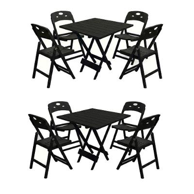 Kit 2 Mesas Dobráveis Elegance 4 Lugares Tampo Madeira 8 Ripas Preto 70x70 Mega Madeira