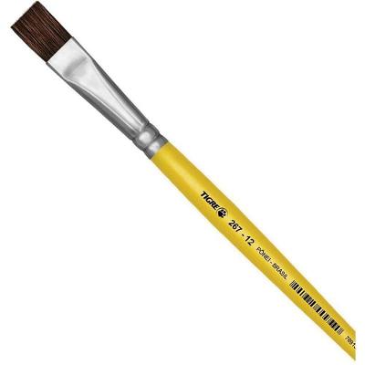 Pincel Escolar Chato Tigre 267 N12 Cerdas de Pelo de Pônei Amarelo