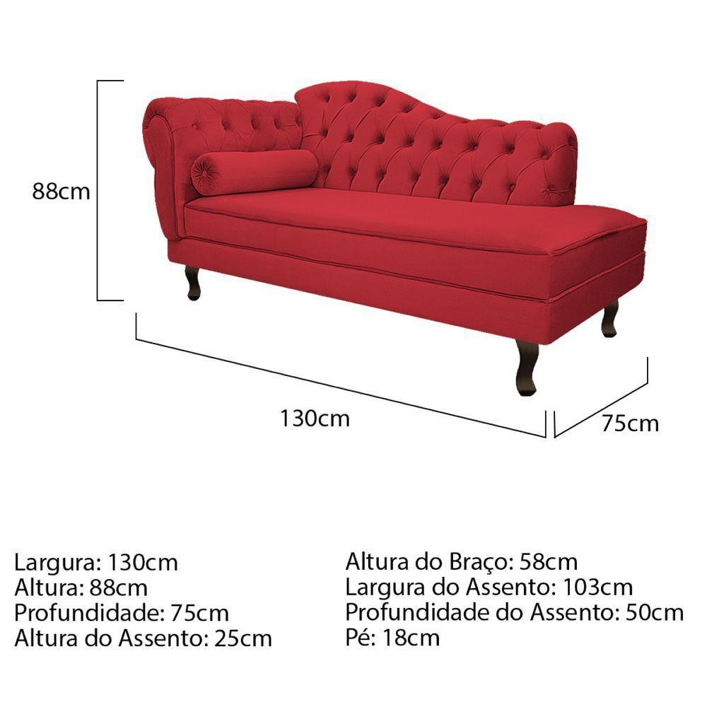 Kit Diva Recamier Diana 130Cm Lado Direito E 01 Poltrona Classic Suede - Doce Sonho Móveis Vermelho - 7