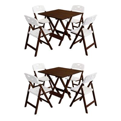 Kit 2 Jogos Mesa Dobrável Elegance 8 Lugares Tampo 8 Ripas Imbuia 70X70CM com Cadeiras Polipropileno
