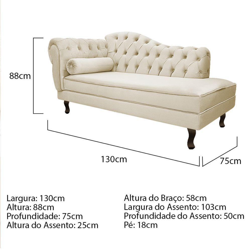 Kit Diva Recamier Diana 130Cm Lado Direito E 02 Poltronas Julia Linho - Doce Sonho Móveis Bege - 3