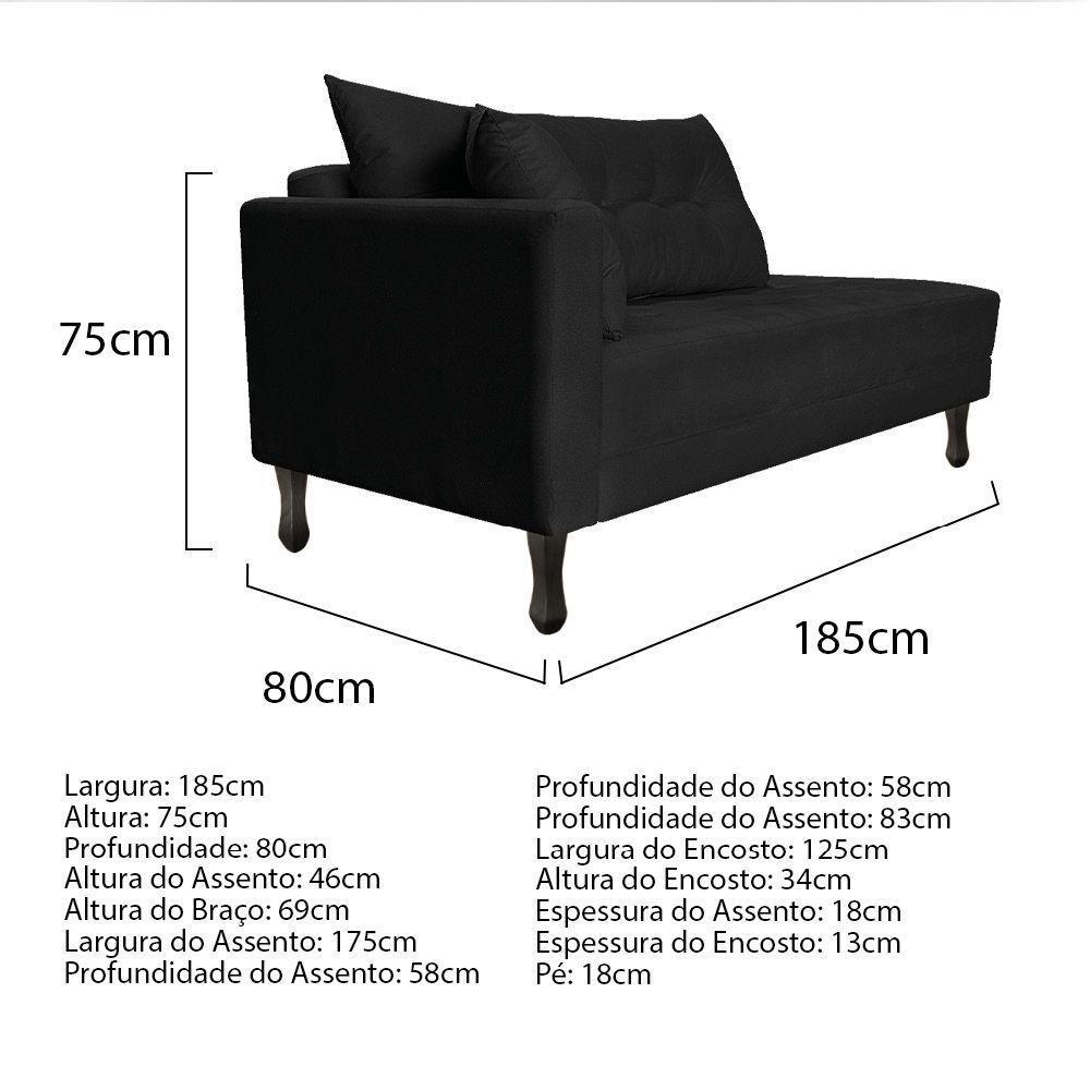 Kit Diva Recamier Azura 185Cm Lado Direito E 02 Poltronas Classic Suede - Doce Sonho Móveis Preto - 4