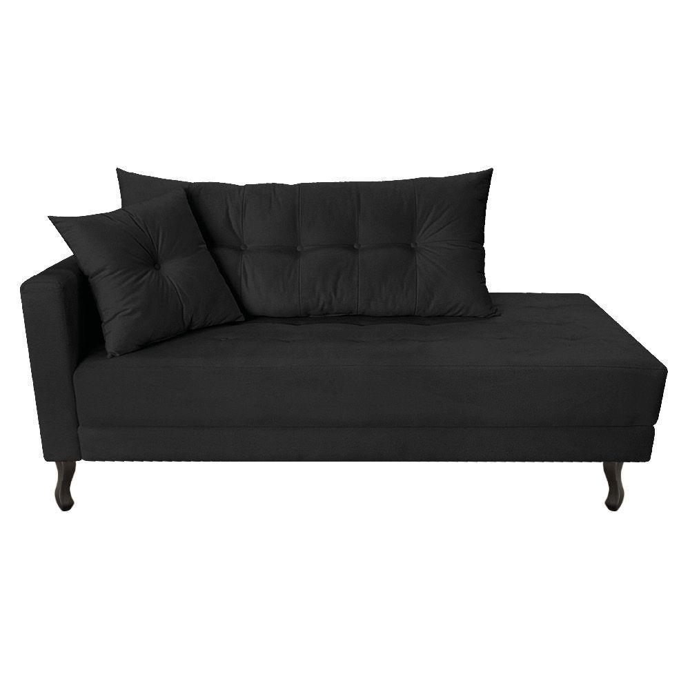Kit Diva Recamier Azura 185Cm Lado Direito E 02 Poltronas Classic Suede - Doce Sonho Móveis Preto - 6