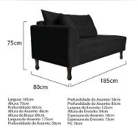 Kit Diva Recamier Azura 185Cm Lado Direito E 02 Poltronas Classic Suede - Doce Sonho Móveis Preto