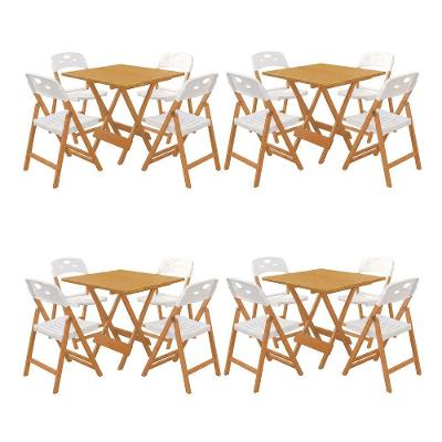 Kit Mesa Dobrável Elegance 4 Lugares MDF com Cadeiras Branco 70x70 Mega Madeira