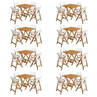 Kit 8 Mesas Dobráveis Elegance 4 Lugares Tampo 8 Ripas Natural 70x70 Assento Polipropileno Branco