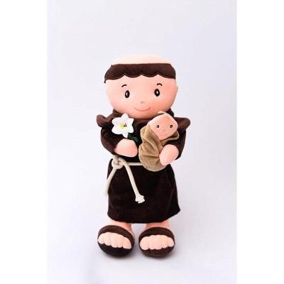 Boneca de Pelúcia Santo Antonio 32cm Detalhes Bordados Antialérgica Zip