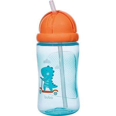 Squeeze Dino Patinete 400ML BPA Free com Canudo Silicone Azul Buba