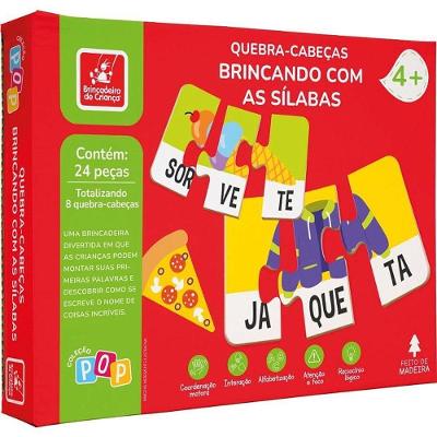Quebra-Cabeça Educativo Brincando com Sílabas de Madeira 24 Peças