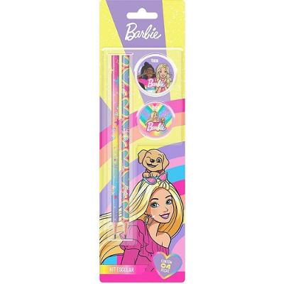 Kit Escolar Summit Barbie 2 Lápis HB e 1 Apontador e 1 Borracha Blister