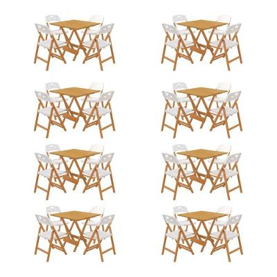 Kit 8 Mesas Dobráveis Elegance 4 Lugares MDF Cadeiras Branco 70x70 Mega Madeira