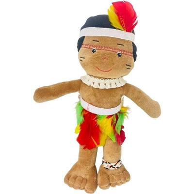 Boneca de Pelúcia Indio Monan 35cm Plush Detalhes Bordados Zip