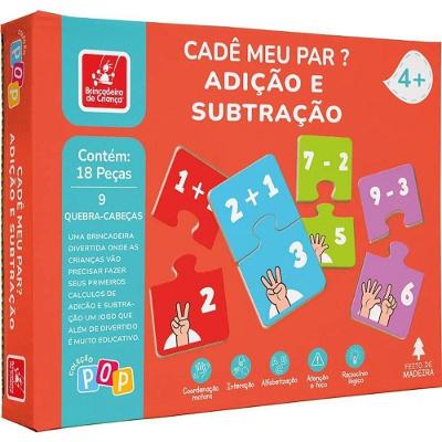 Quebra-cabeça Educativo Cadê Meu Par Adição e Subtração 18 Peças Madeira