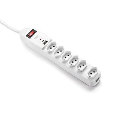 Filtro de Linha 6 Tomadas USB Tipo a e C 10A Proteção Surtos Elgin