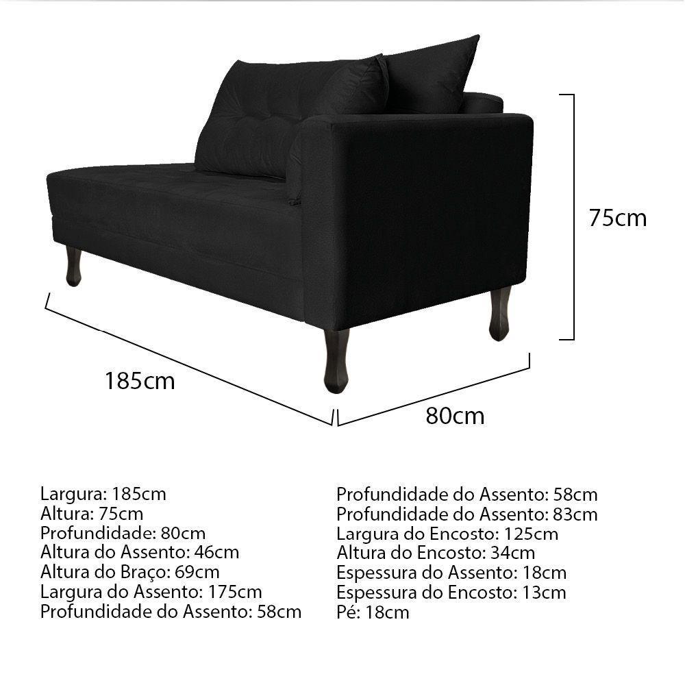 Kit Diva Recamier Azura 185Cm Lado Esquerdo E 02 Poltronas Classic Suede - Doce Sonho Móveis Preto - 4