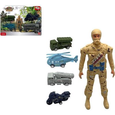 Kit Boneco Militar com 4 Carros a Fricção 5 Peças Blister Wellmix