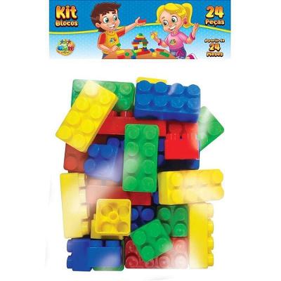 Kit Brinquedo de Montar Blocos 24 Peças Grandes Coloridas GGB Plast