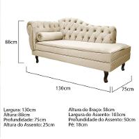 Kit Diva Recamier Diana 130Cm Lado Direito E 02 Poltronas Julia Corano - Doce Sonho Móveis Bege - 3