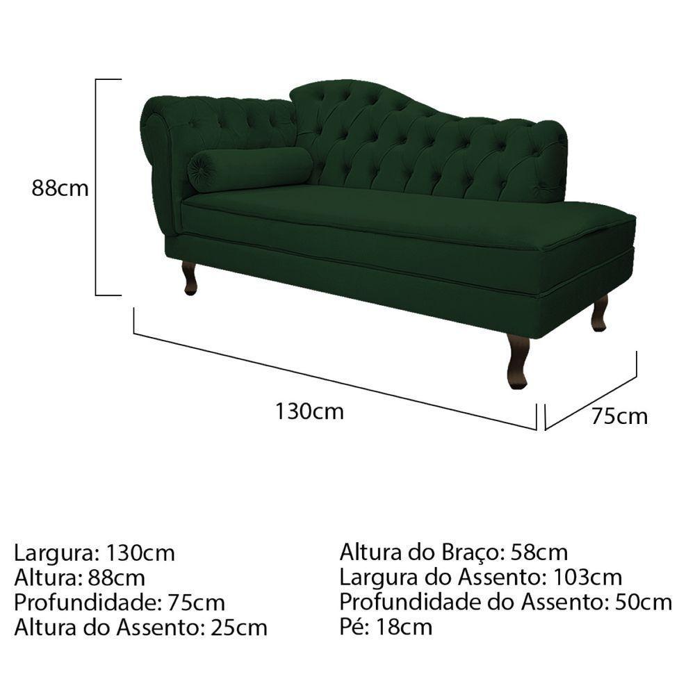 Kit Diva Recamier Diana 130Cm Lado Direito E 01 Poltrona Classic Suede - Doce Sonho Móveis Verde - 6