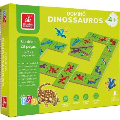 Jogo de Dominó Dinossauros em Madeira 28 Peças para Estratégia