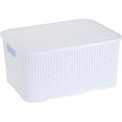 Caixa Organizadora Plástica Rattan com Tampa 3,5L Branca Monte Líbano