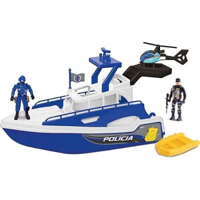 Barco Patrulha Naval Polícia com Helicóptero e Bote Samba Toys