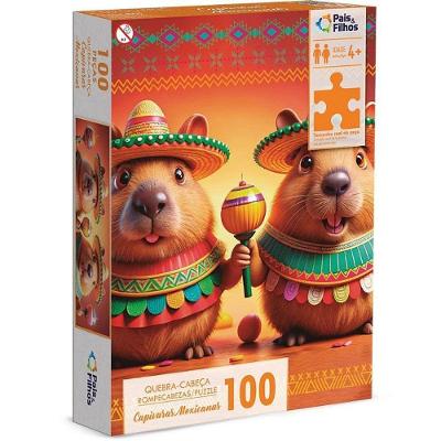 Quebra-cabeça Capivaras Mexicanas 100 Peças Papel Cartão Pais & Filhos