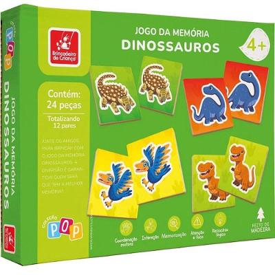Jogo de Memória Dinossauros Madeira 24 Peças com 12 Pares