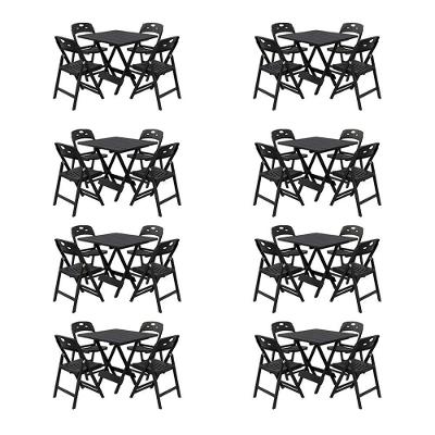 Kit Mesas Dobráveis Elegance 4 Lugares MDF Cadeiras Preto 70x70 Mega Madeira