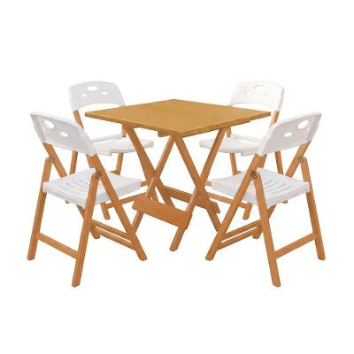 Kit Mesas Dobráveis Elegance 4 Lugares MDF com Cadeiras Branco 70x70 Mega Madeira