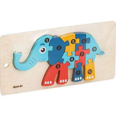 Quebra-cabeça Madeira Elefante 10 Peças Coloridas Numeradas BRW