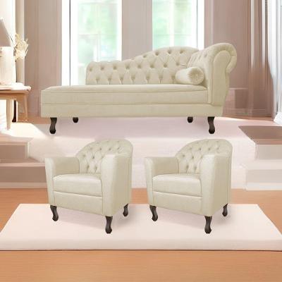 Kit Diva Recamier Diana 130Cm Lado Esquerdo E 02 Poltronas Julia Suede - Doce Sonho Móveis Bege