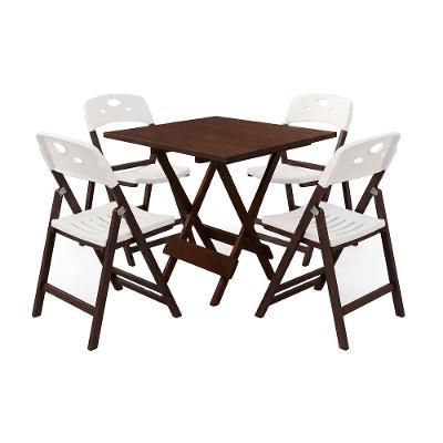 Kit Mesa Dobrável Elegance 4 Lugares MDF Imbuia 70x70 Mega Madeira