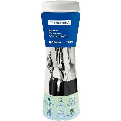 Faqueiro Ipanema 24 Peças Aço Inox Cabo Polipropileno Preto Tramontina