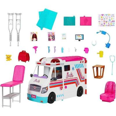 Barbie Ambulância de Cuidados Médicos Transformável com Luzes e Sons Rosa Mattel
