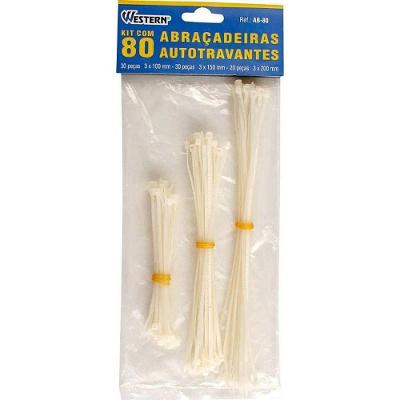 Kit Abraçadeiras Nylon 10-15-20cm X 3mm 80 Unidades Branca Western