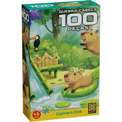 Quebra-Cabeça Cartonado Capivaras Parque Aquático 100 Peças Grow