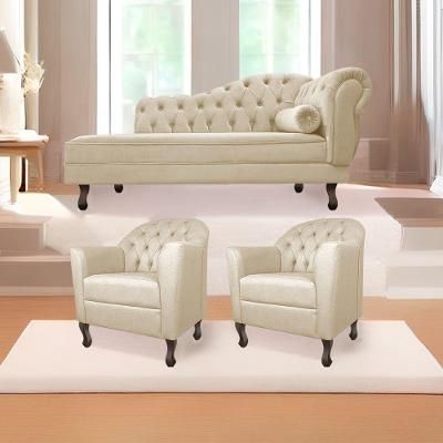 Kit Diva Recamier Diana 130Cm Lado Esquerdo E 02 Poltronas Julia Corano - Doce Sonho Móveis Bege